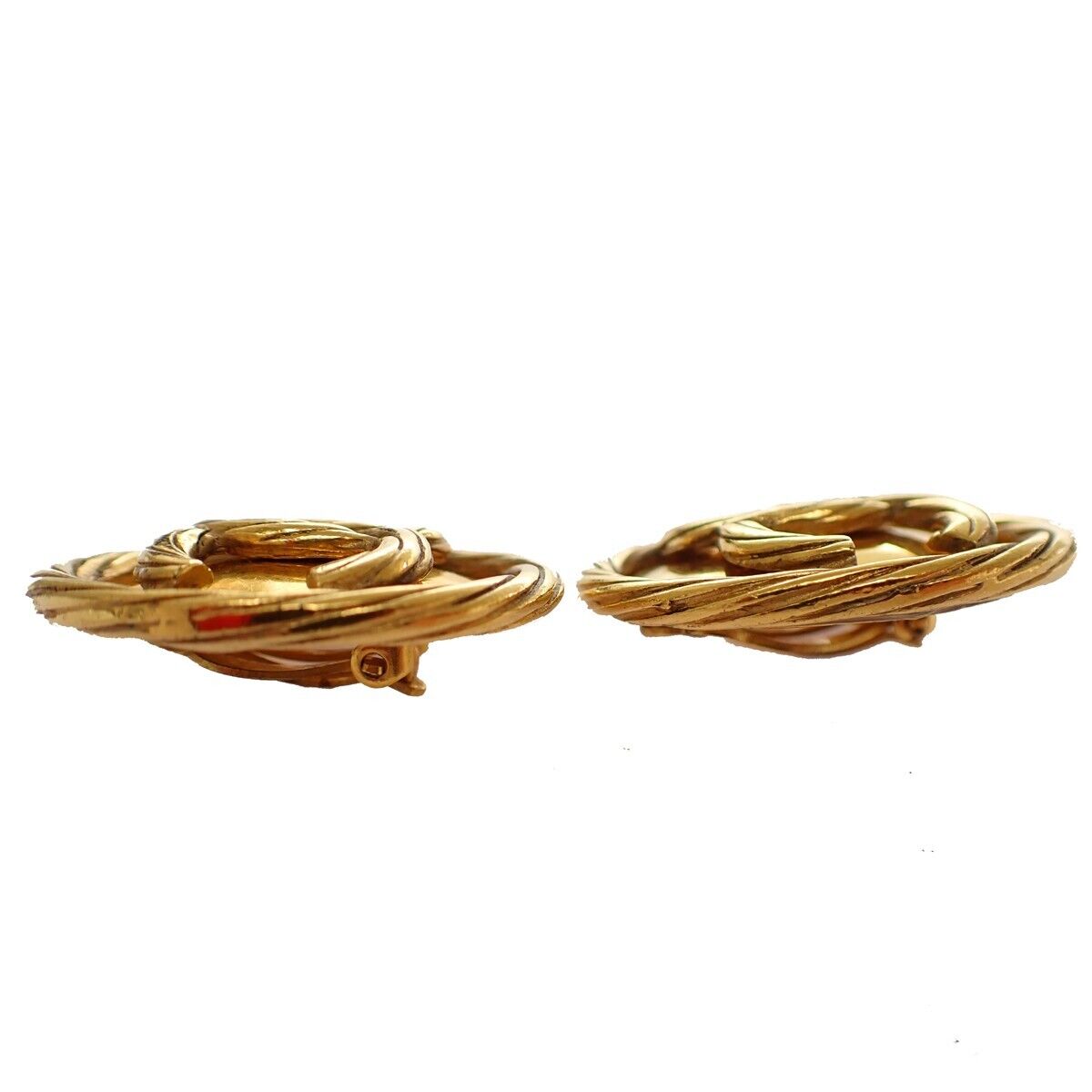 CHANEL CC Logo Round Button Earrings Clip-On 93P GHW Vintage Accessory 86EA349