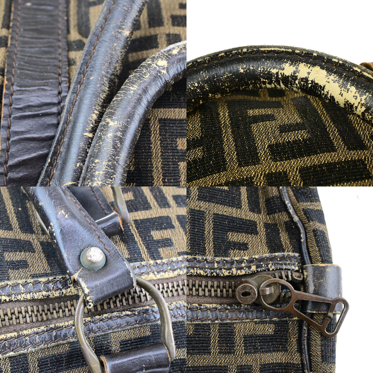 FENDI Logo Zucca Pattern Travel Hand Bag Canvas Leather Brown Italy 01SJ086