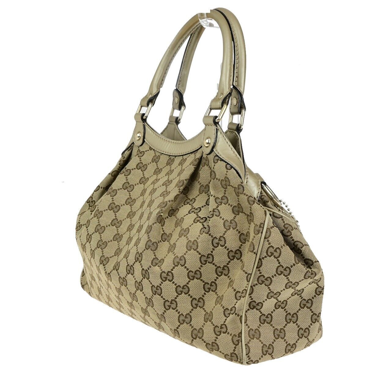 GUCCI Logo Sukey GG Pattern Shoulder Bag Canvas Leather Gold Brown GHW 35EC974