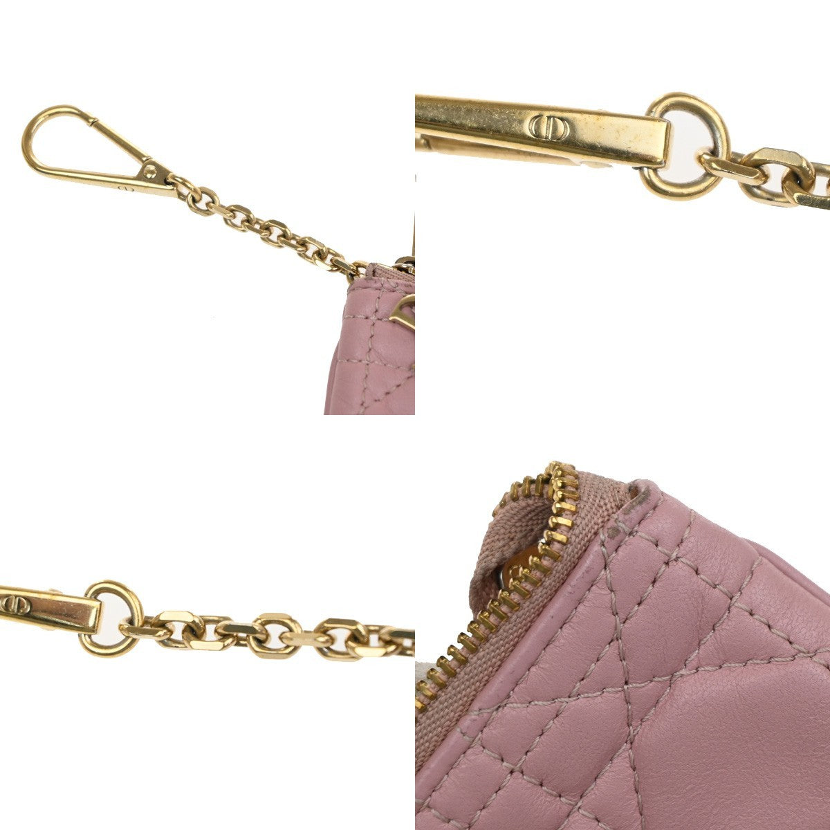 CHRISTIAN DIOR Logo Lady Cannage Coin Case Wallet Leather Pink GHW Italy 68MA622