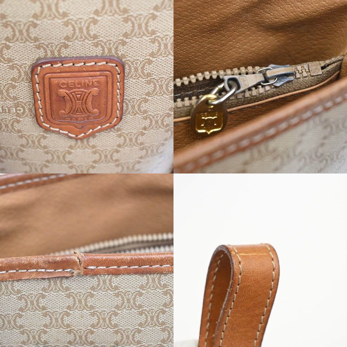 CELINE Logo Macadam Pattern Shoulder Bag PVC Leather BN Beige GHW Italy 63ZA280