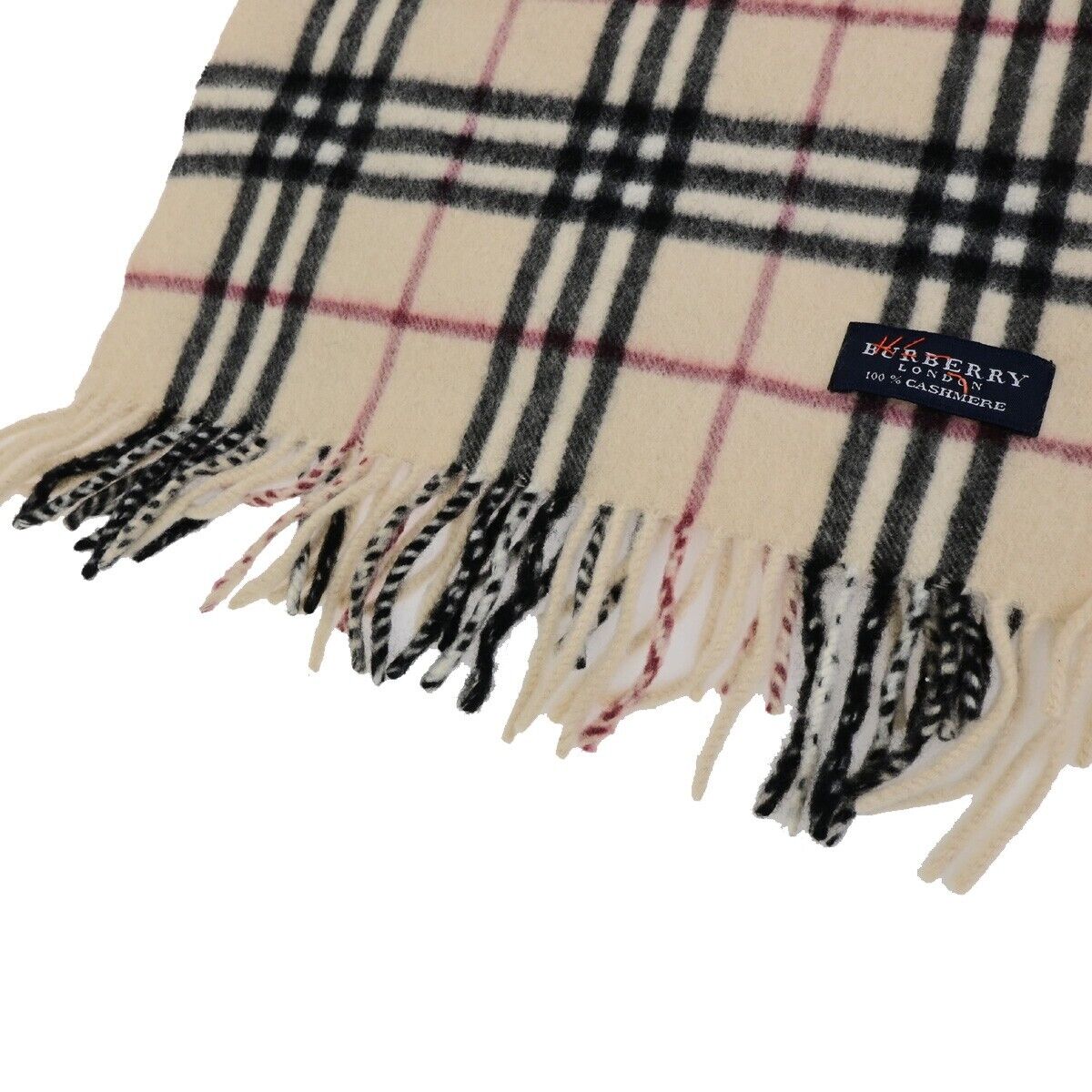 BURBERRY Logo Long Check Scarf  100% Cashmere Beige Accessory 05FB477