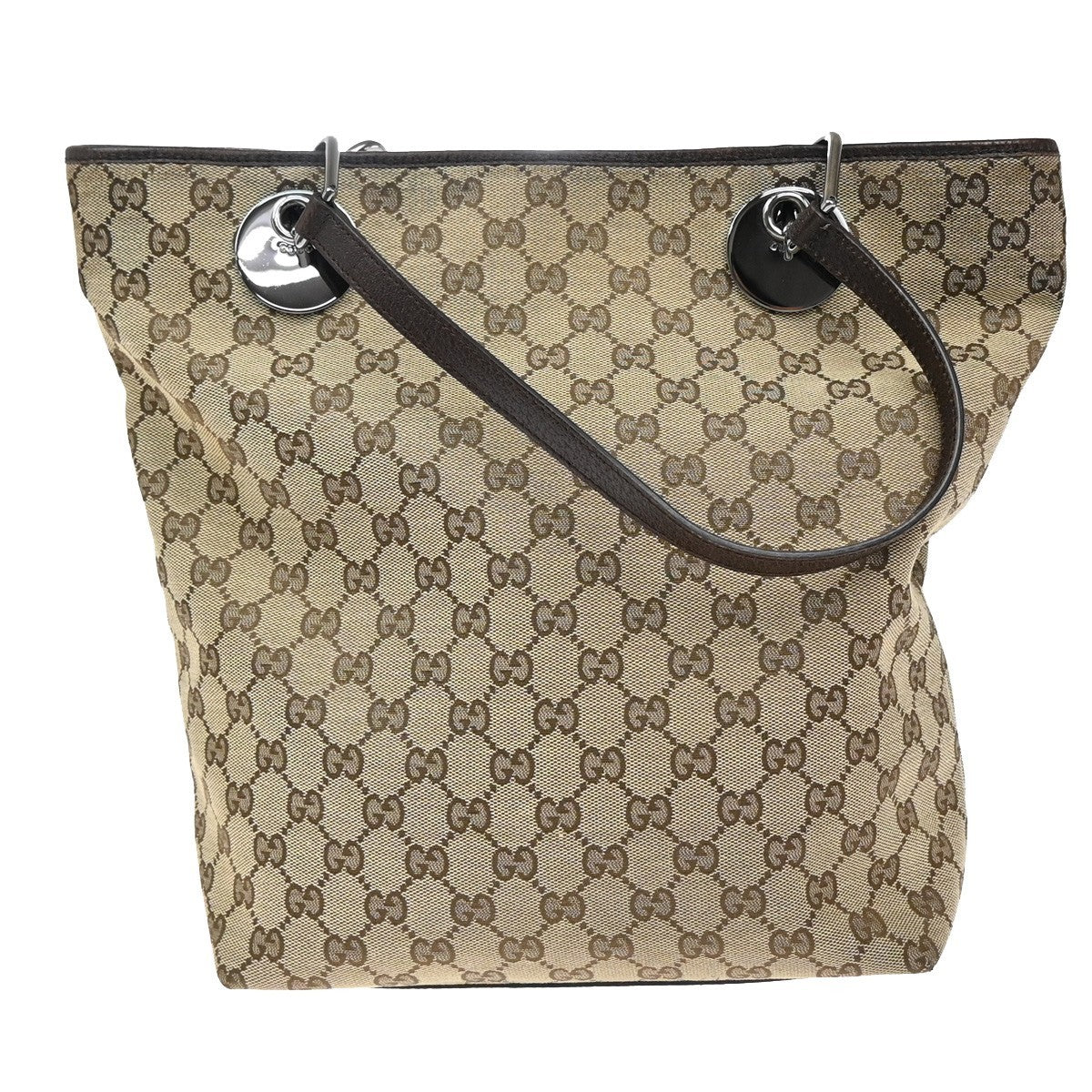 GUCCI Logo GG Pattern Shoulder Bag Canvas Leather Brown Silver Italy 61KB384