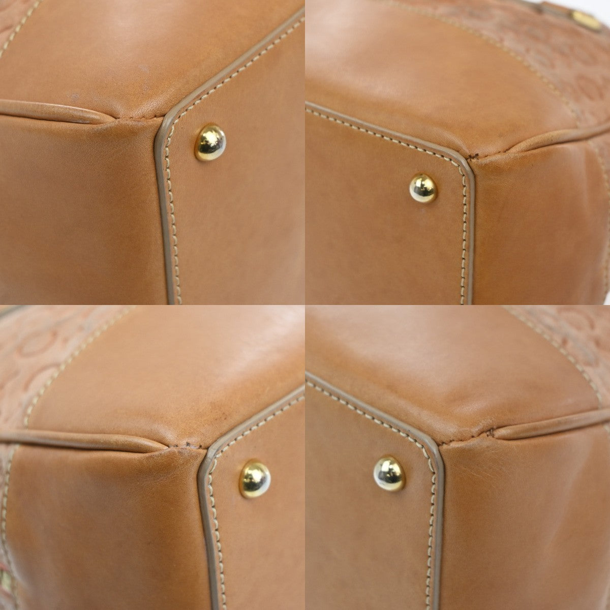 CELINE Logo C Macadam Pattern Hand Bag Suede Leather Orange Brown Italy 68MA192