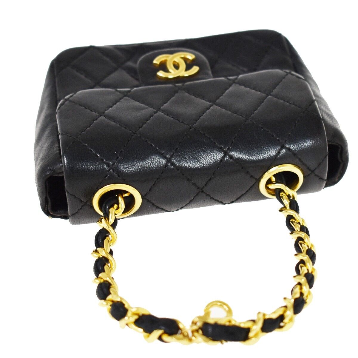 CHANEL CC Mini Matelasse Bag Charm Chain Belt Set Leather Black GHW 620RC928