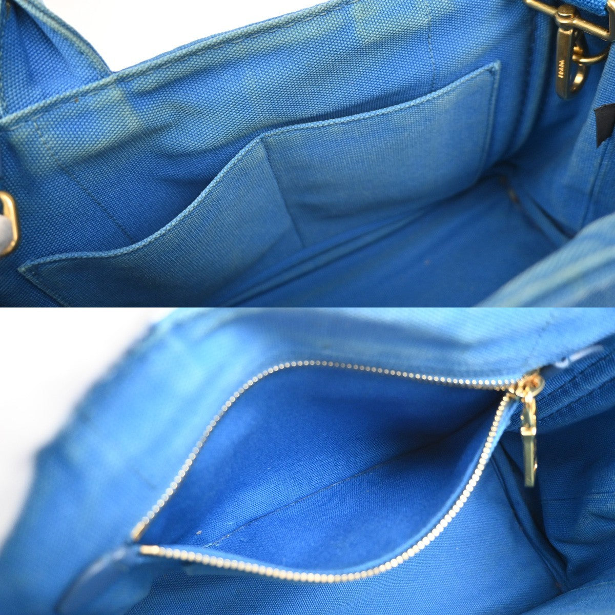PRADA Logo CANAPA 2Way Shoulder Hand Bag Canvas Leather Blue Azzurro GHW 35KC772