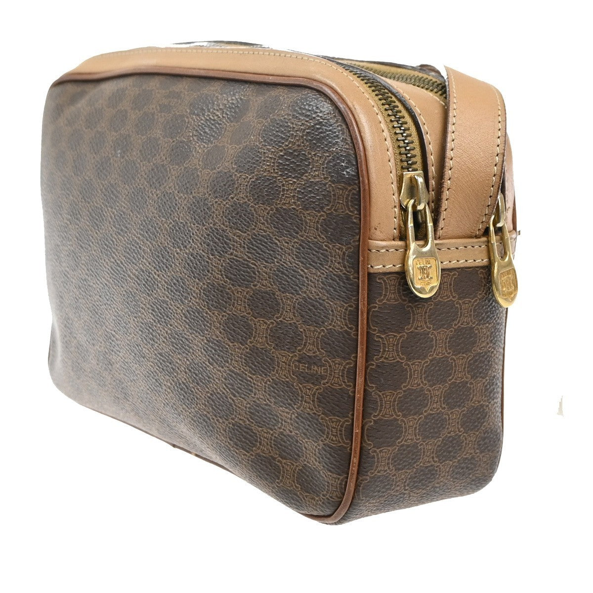 CELINE Logo Macadam Pattern Shoulder Bag PVC Leather Brown Italy GHW 31MA302