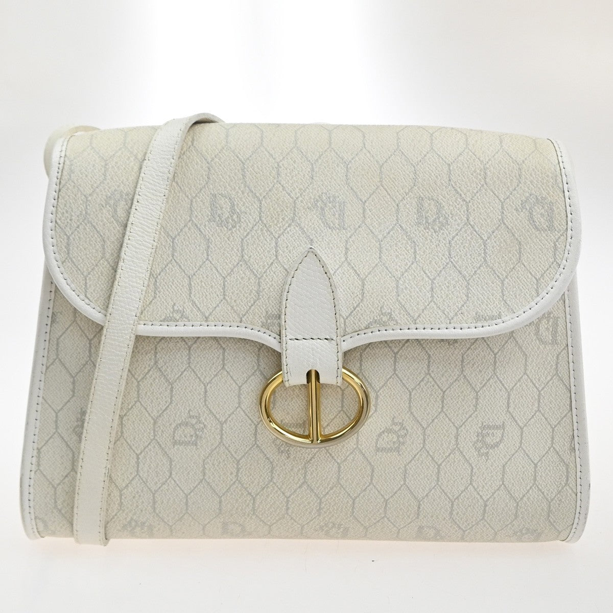 CHRISTIAN DIOR Honeycomb pattern Shoulder Bag PVC Leather White France 30MA503