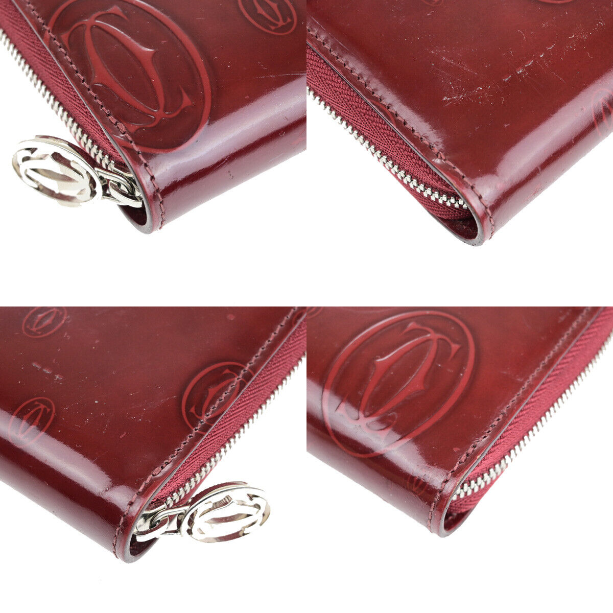 CARTIER Happy birthday Zipper Around Long Walley Patent Leather Bordeaux 08YF479