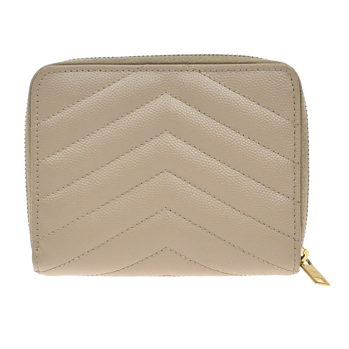 SAINT LAURENT YSL Logo Compact Bifold Wallet Leather Beige GHW Italy 38KB109