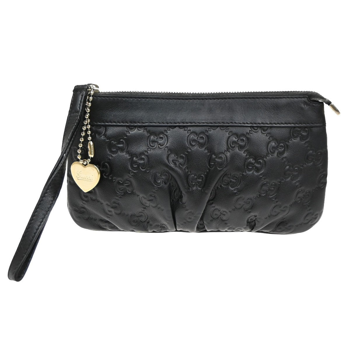 GUCCI Logo Guccissima Clutch Bag Embossing Leather Wristlet Black 65SA099