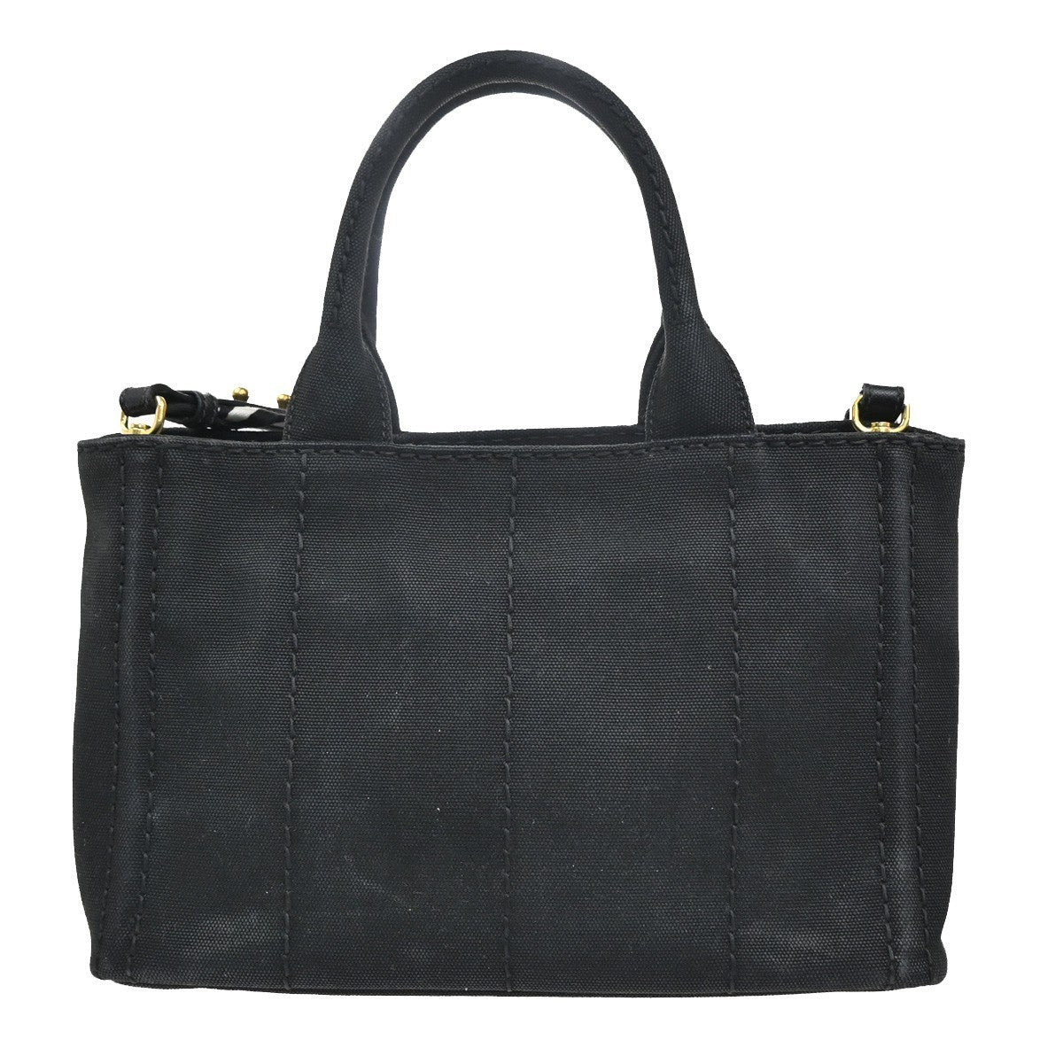 PRADA Logo Canapa 2way Shoulder Hand Bag Canvas Leather Black GHW 84MA216