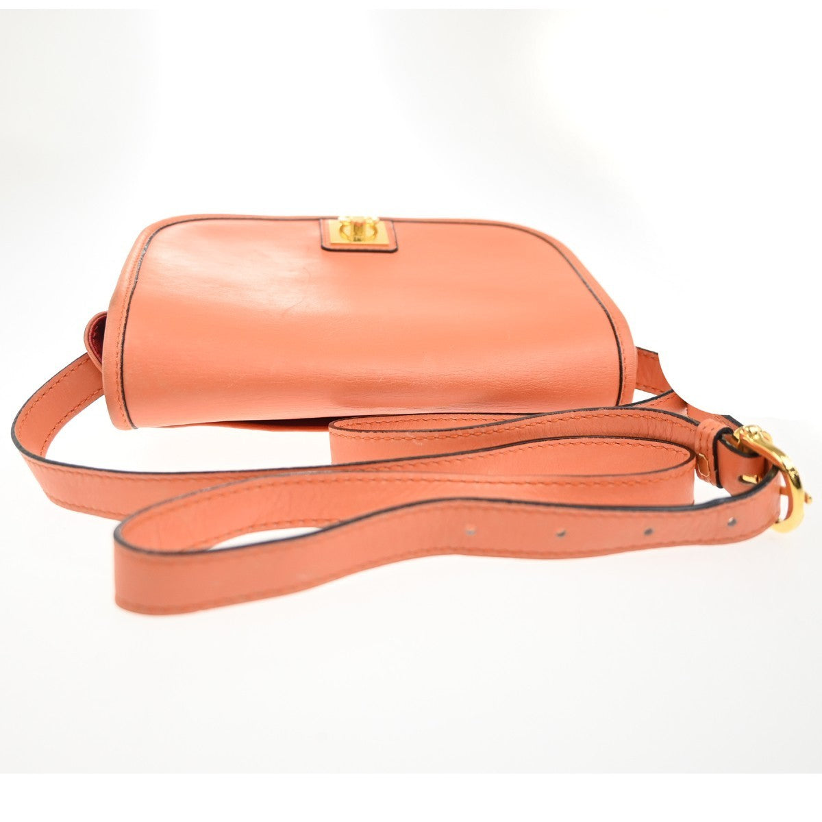 CELINE Logo Flap Crossbody Shoulder Bag Leather Orange GHW Italy 32KC449