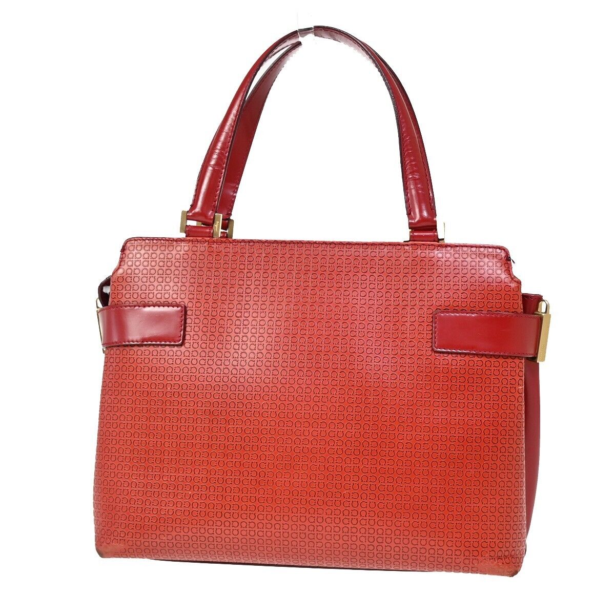 SALVATORE FERRAGAMO Logo Gancini Hand Bag Leather Red Gold Italy  66SH719