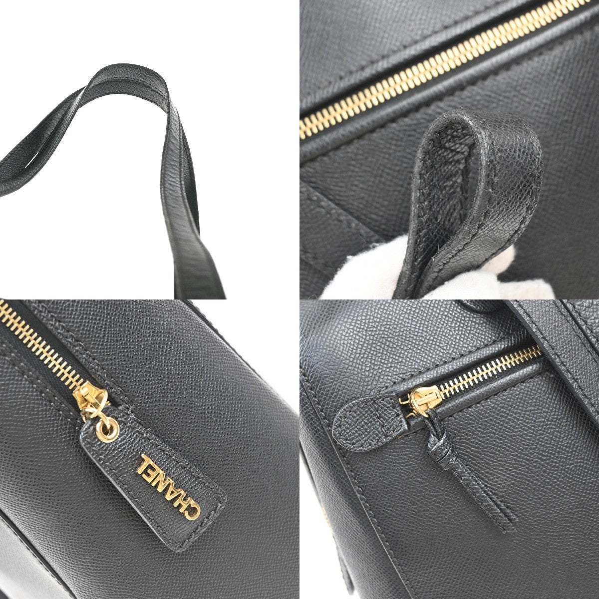 CHANEL CC Logo Shoulder Tote Bag Grained Calfskin Leather Black Vintage 98RP018