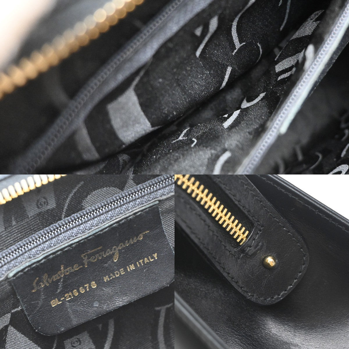 SALVATORE FERRAGAMO Logo Vara Shoulder Bag Canvas Leather Black Italy 65KP605