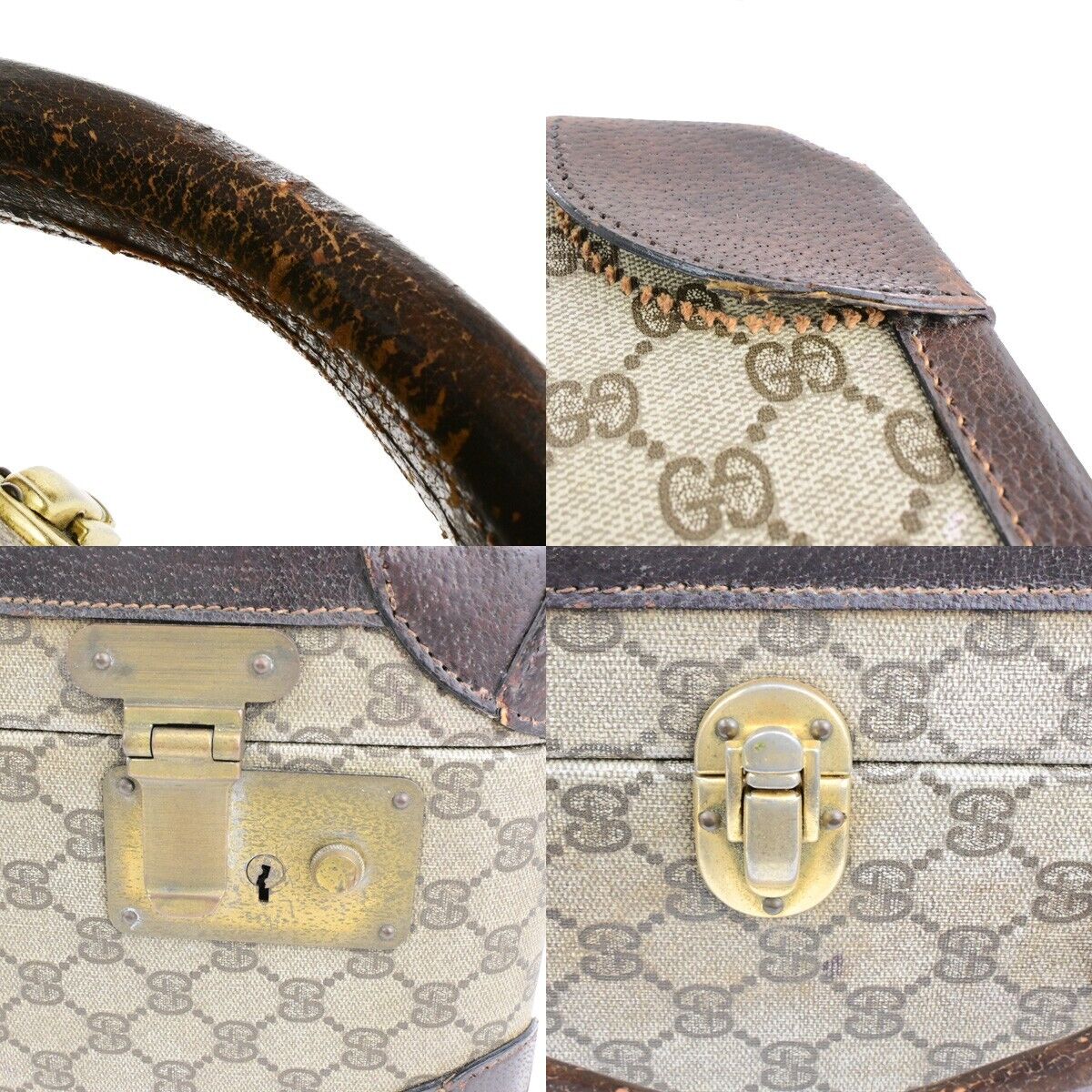 GUCCI Logo GG Pattern Suitcase Hand Bag Supreme Leather Brown Italy 03FB256
