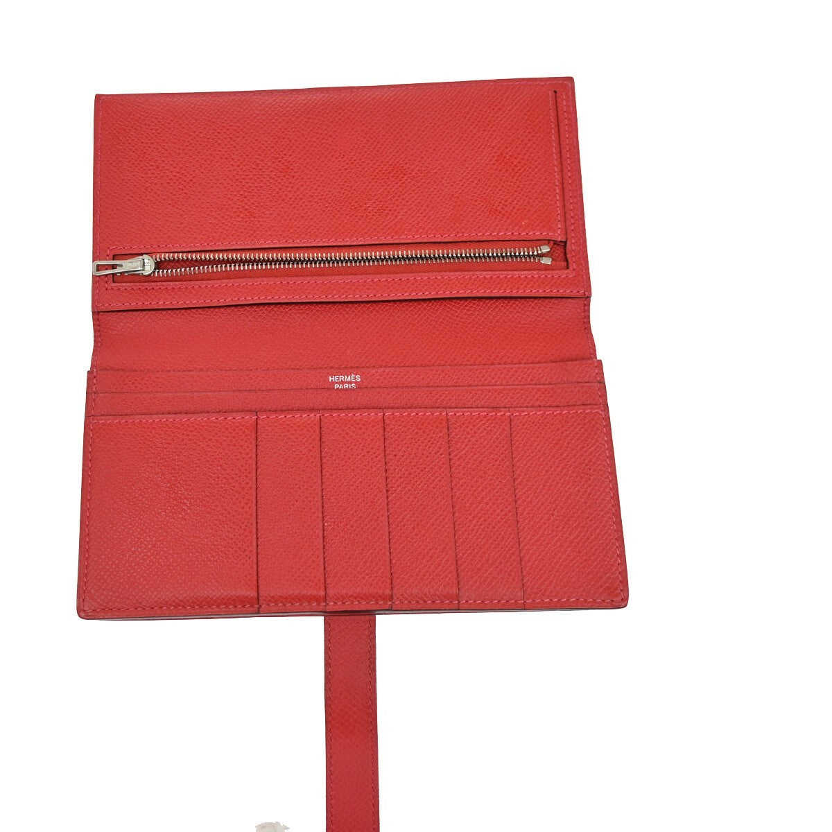 HERMES Logo Bearn Bicolor Long Bifold Wallet Leather Red Burgundy SHW 96RF294