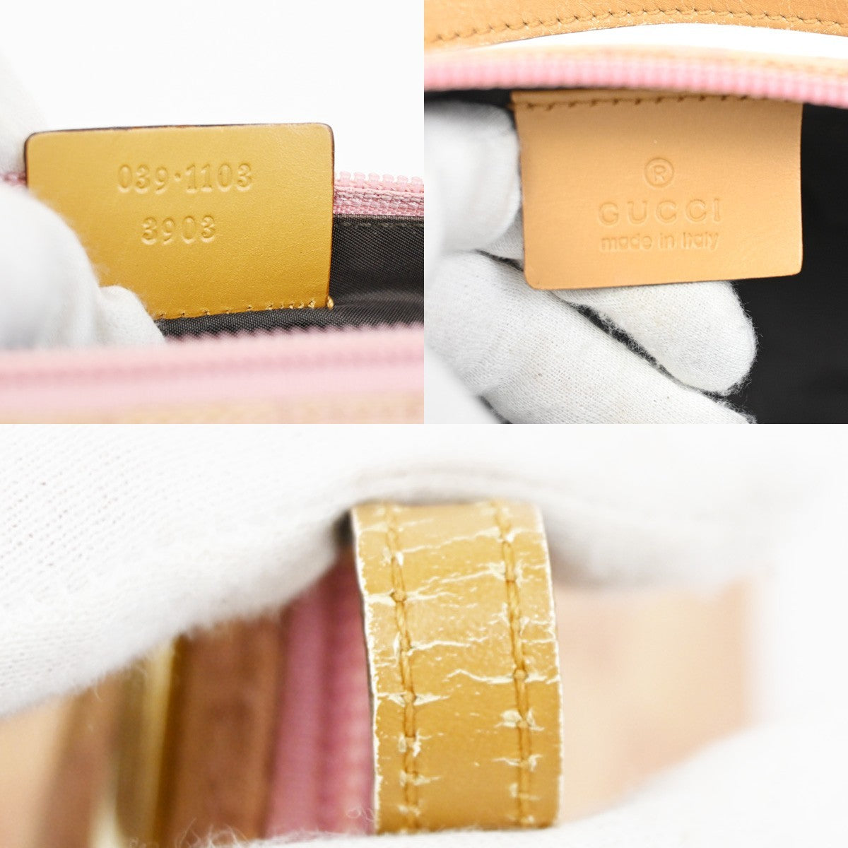GUCCI Logo GG Pattern Hand Bag Canvas Leather Brown Pink GHW Italy 62ZA265