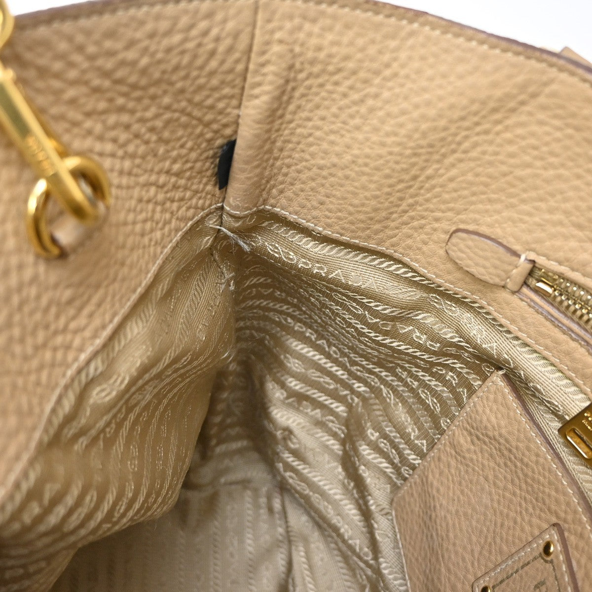 PRADA Logo 2Way Shoulder Hand Bag Vitello Phenix Leather Beige Italy 70KB268