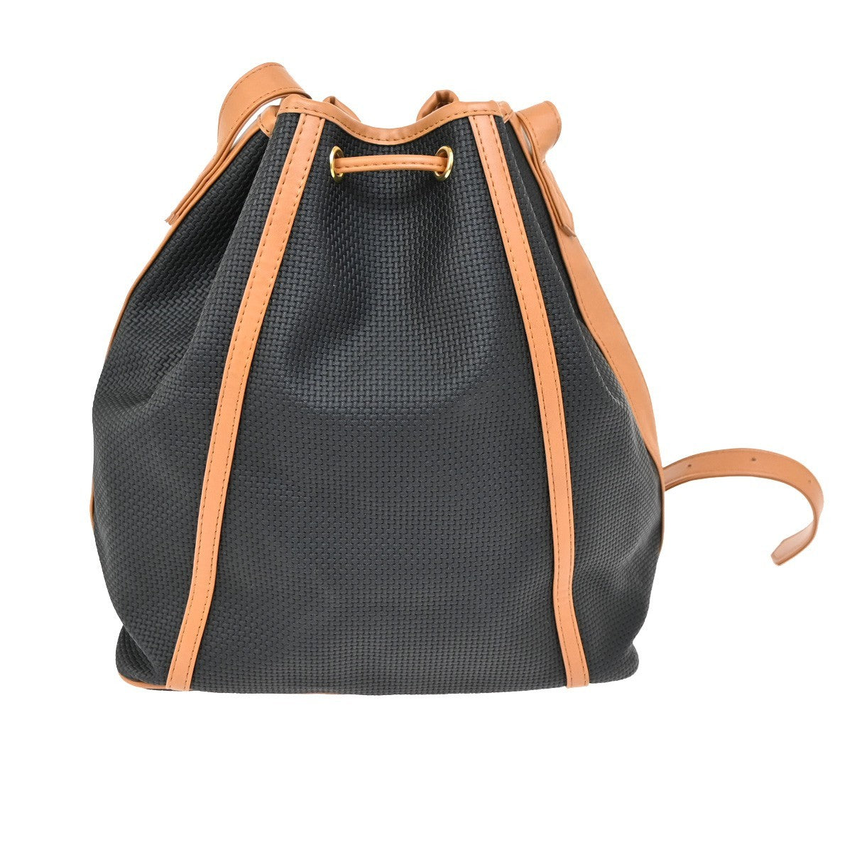 Saint Laurent YSL Logo Drawstring Shoulder Bag PVC Leather Navy Brown 38FC055