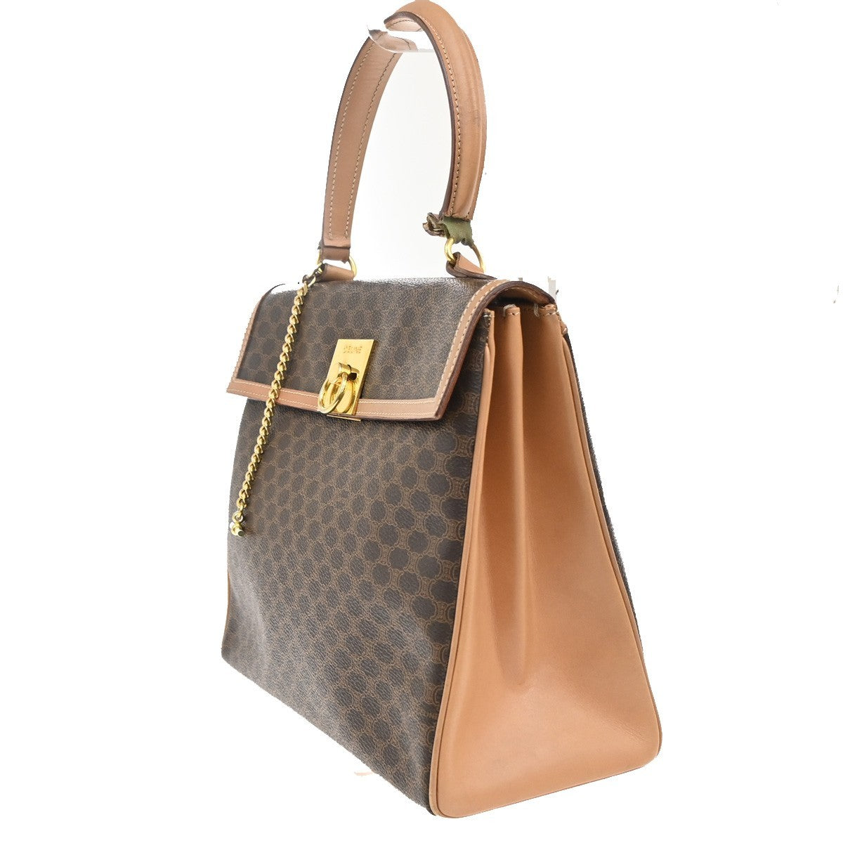 CELINE Logo Macadam Pattern Flap Hand Bag PVC Leather Brown GHW Italy 38MA206