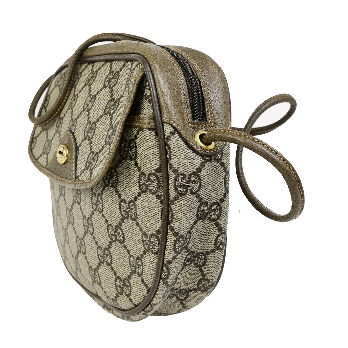 GUCCI Logo GG Pattern Mini Shoulder Bag PVC Leather Brown Italy 63YG493