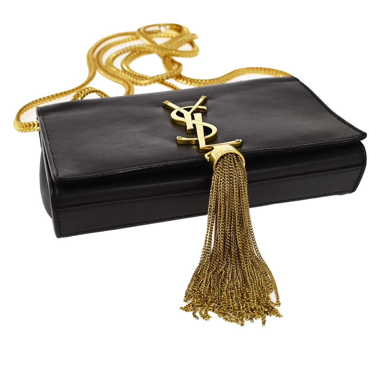 SAINT LAURENT YSL Logo Kate Tassel Chain Shoulder Bag Leather Black 663RH567