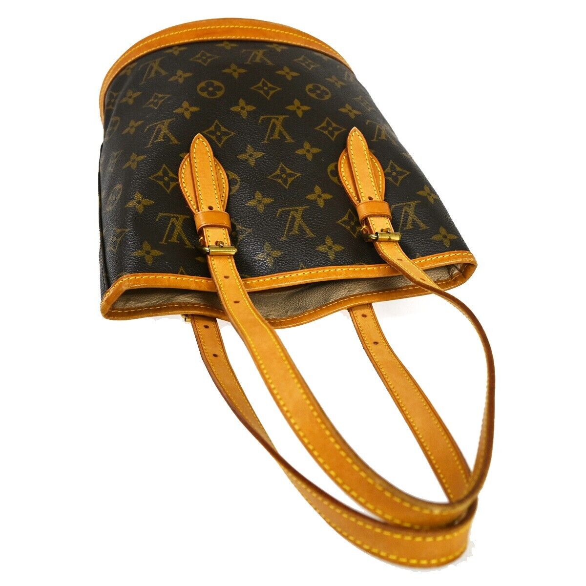 LOUIS VUITTON BUCKET PM Shoulder Tote Bag Monogram Leather Brown M42238 98SH015