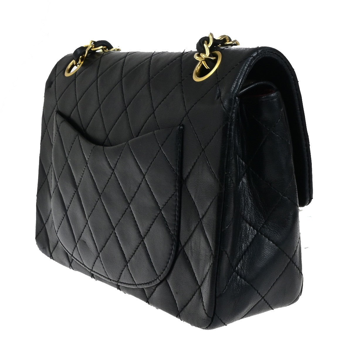 CHANEL CC Matelasse 23 Double Flap Chain Shoulder Bag Leather Black GHW 396RK815