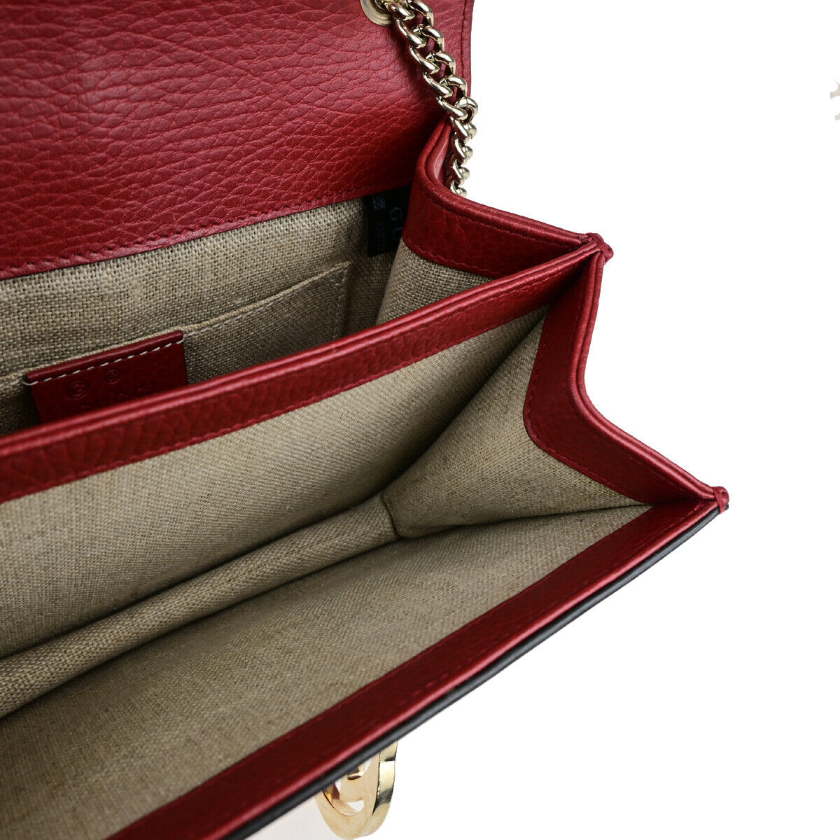 GUCCI Logo Interlocking G Chain Mini Shoulder Bag Leather Red GHW Italy 52YG617