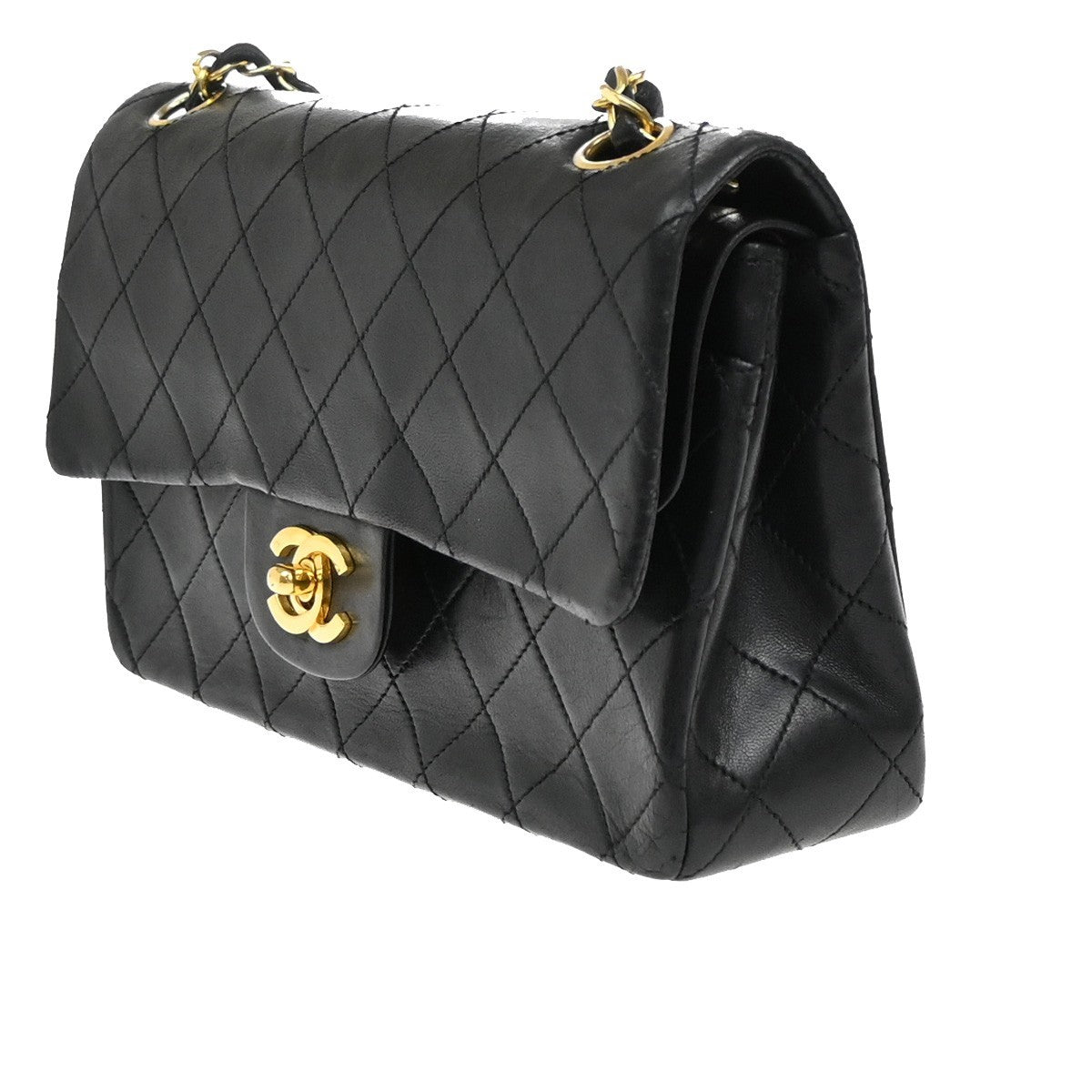 CHANEL Matelasse 23 Double Flap Chain Shoulder Bag Leather BK Vintage 396RF511
