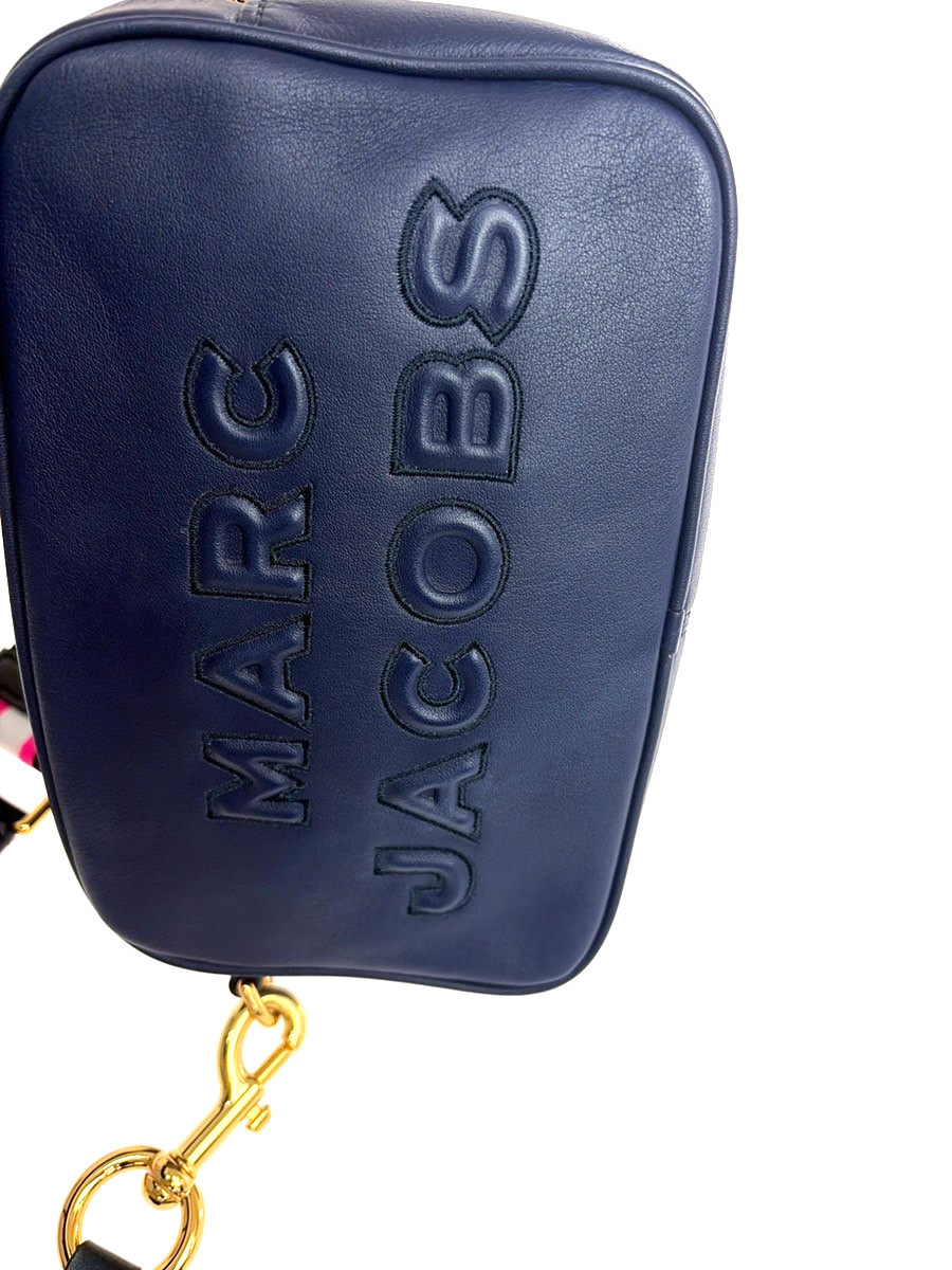 MARC JACOBS Logo The Flash Crossbody Mini Shoulder Bag Leather Blue GHW 61YH854