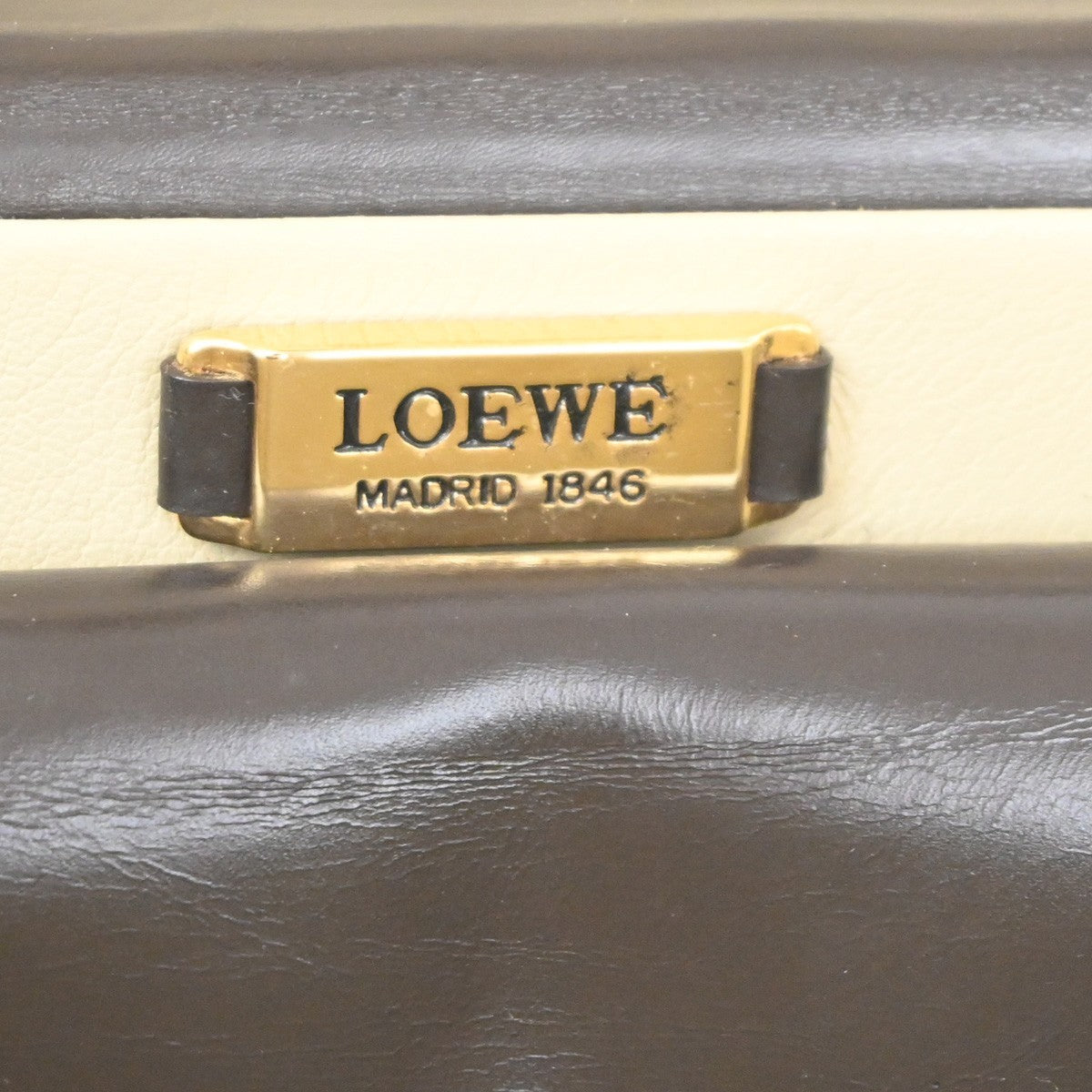 LOEWE Logo Square vanity Handbag Leather GHW Brown Spain 96TA699