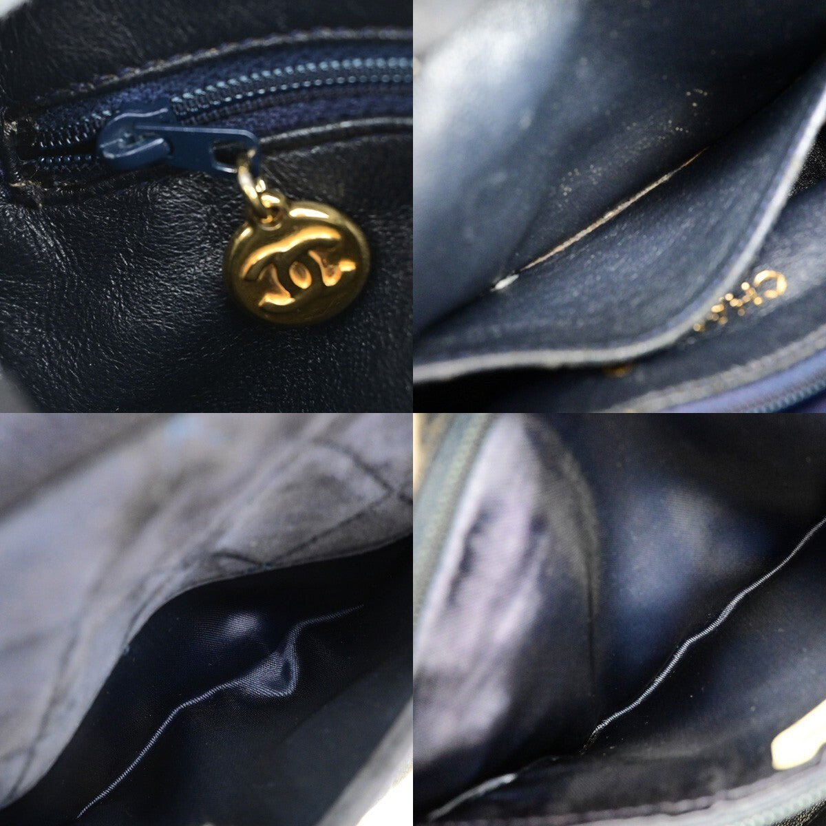 CHANEL CC Logo Mini Matelasse Shoulder Bag Suede Leather Navy Blue Gold 678RK542