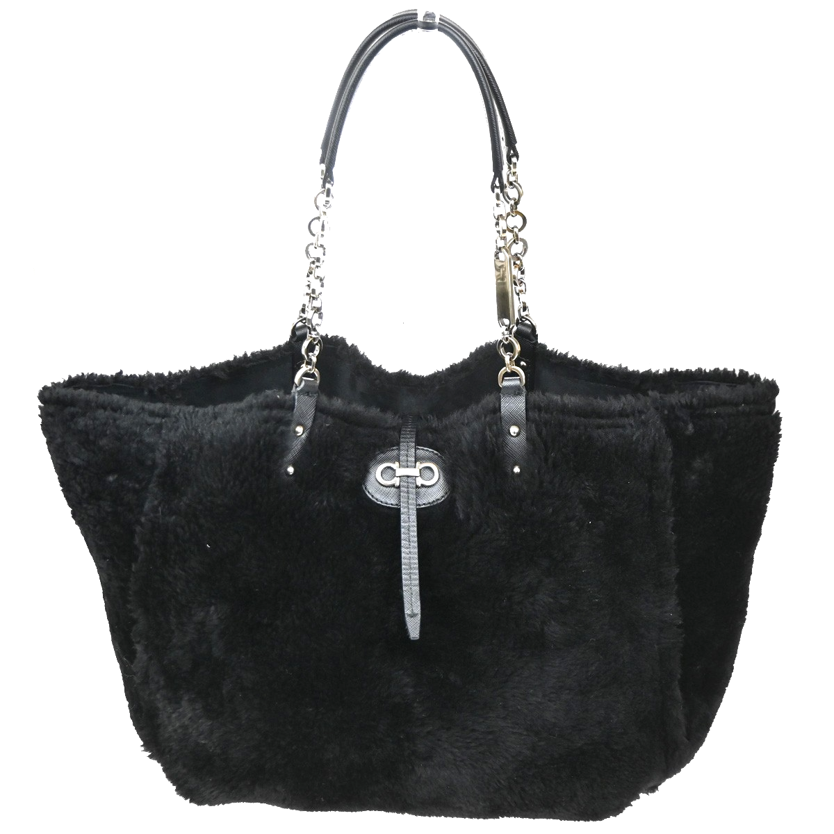 SALVATORE FERRAGAMO Reversible Gancini Shoulder Bag Fur Leather BK GHW 65RL685