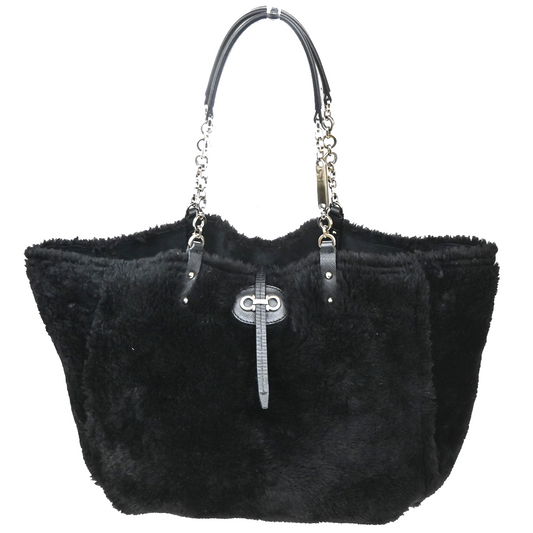SALVATORE FERRAGAMO Reversible Gancini Shoulder Bag Fur Leather BK GHW 65RL685