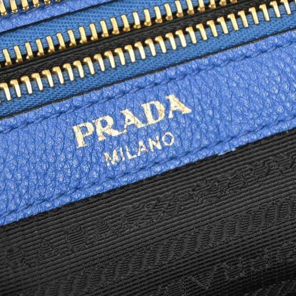 PRADA Logo Shoulder Hand Bag Vitello Daino Leather Blue GHW Italy 11MA501