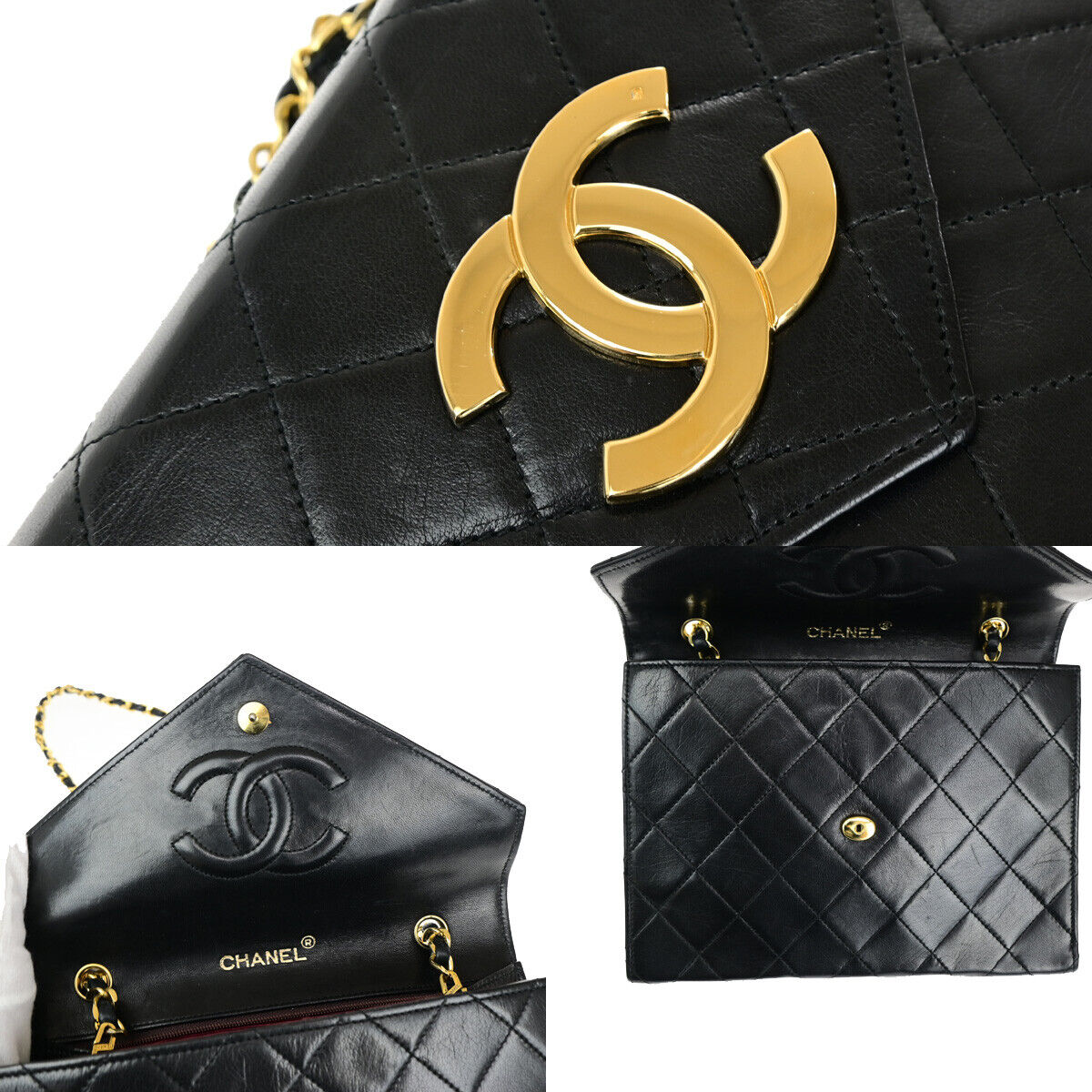 CHANEL CC Logo Matelasse Chain Shoulder Bag Leather Black GHW Vintage 341RJ922