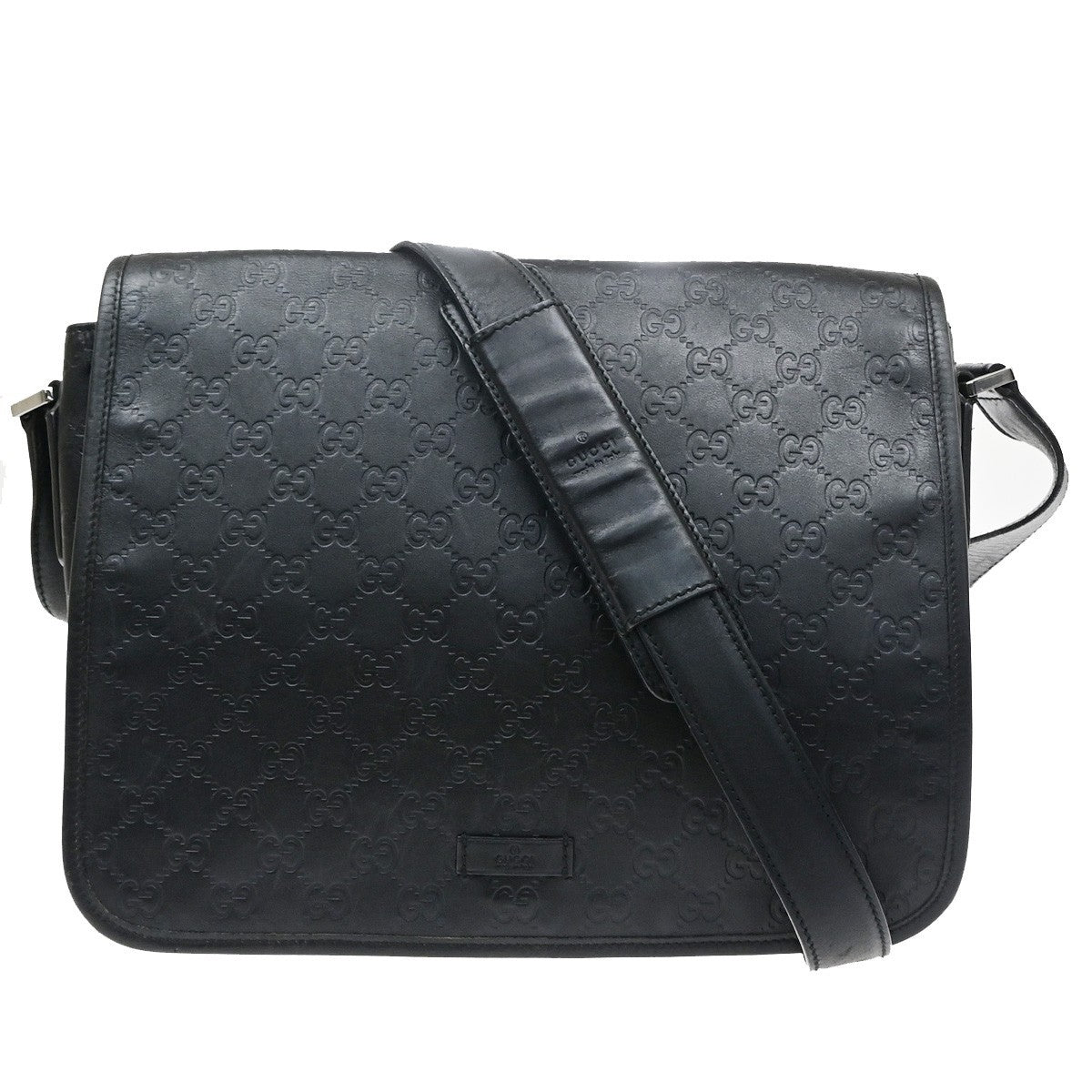 GUCCI GG Pattern Guccissima Shoulder Bag Embossing Leather Black Italy 62SA167