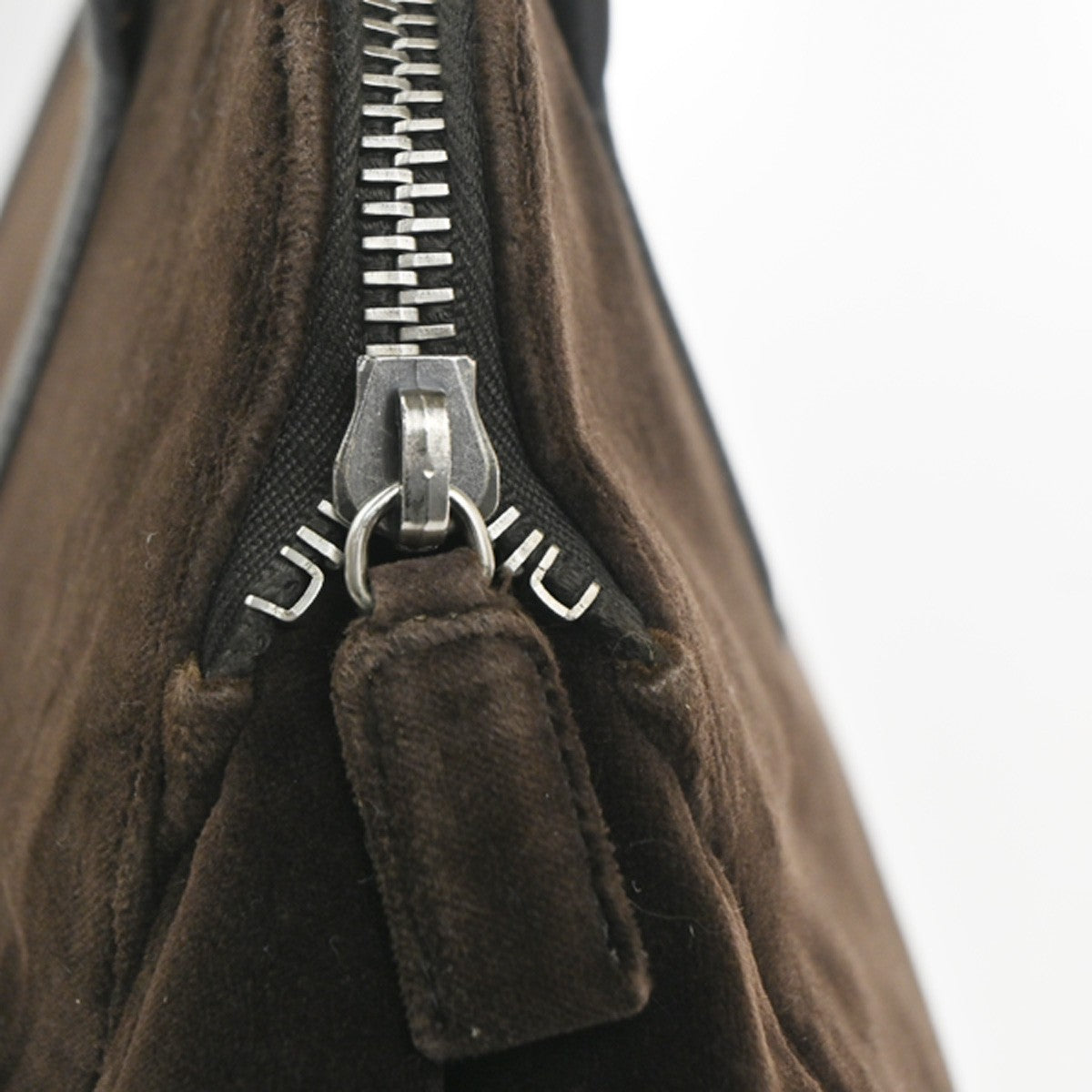 PRADA MILANO Logo Tote Shoulder Hand Bag Velvet Leather Brown SHW Italy 62MA207