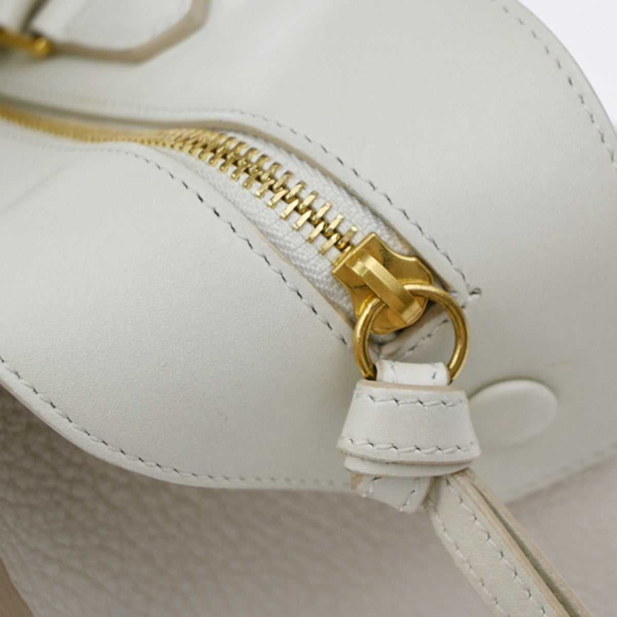 CELINE Logo Ring Shoulder Hand Bag Leather White Light Pink GHW Italy 12YJ132