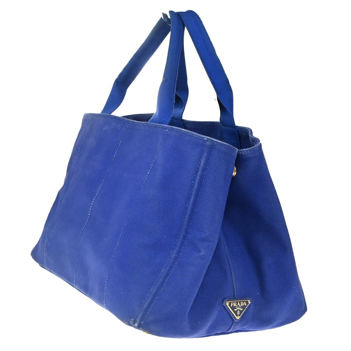 PRADA Logo CANAPA Shoulder Hand Tote Bag Canvas Leather Blue GHW 36KC773