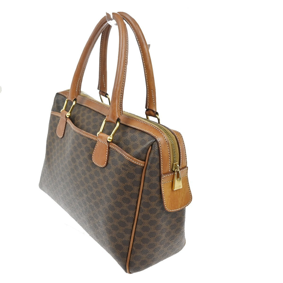 CELINE Logo Macadam Pattern Travel Hand Bag PVC Leather Brown GHW Italy 61TA552