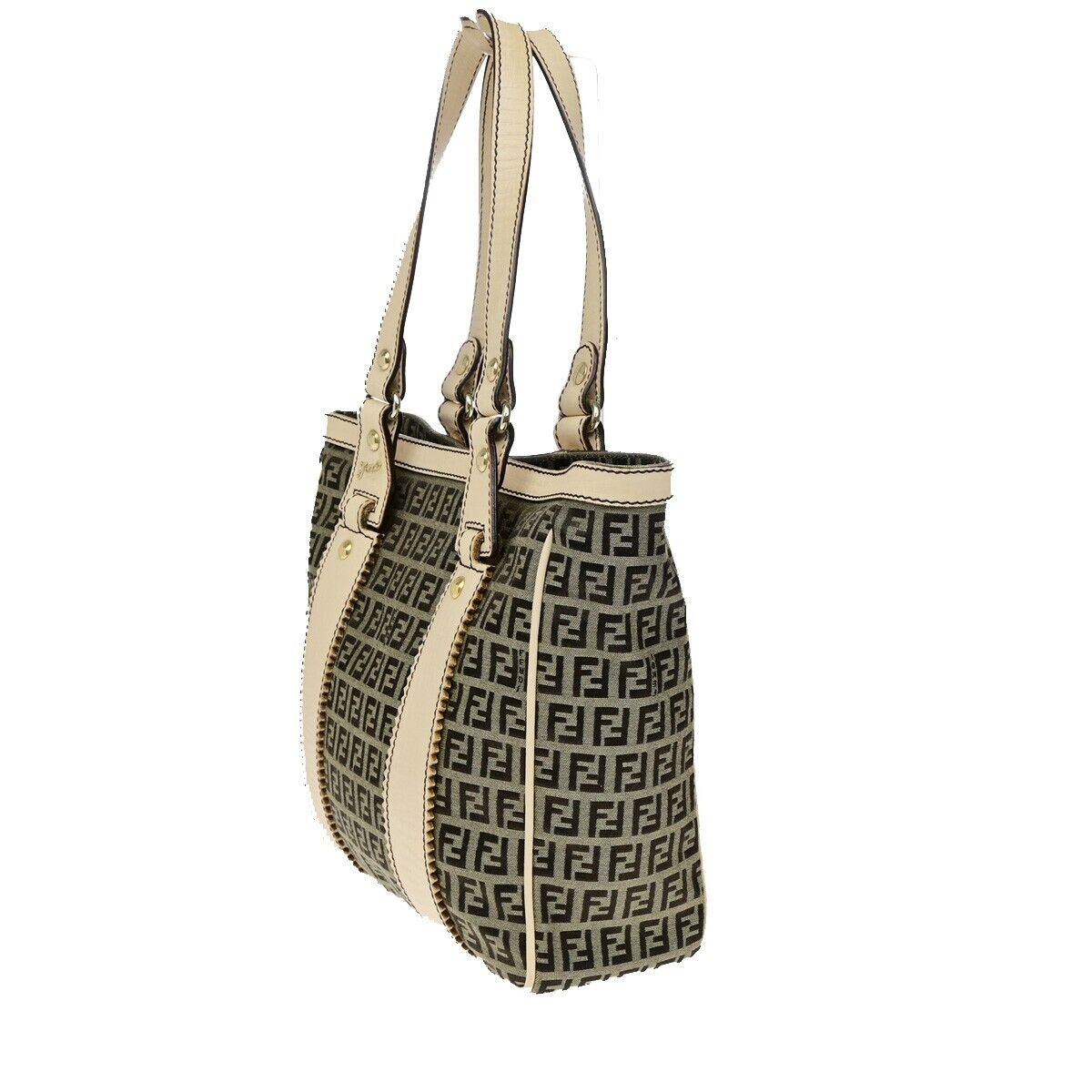 FENDI Zucca Zucchino Pattern Shoulder Tote Bag Canvas Leather Brown GHW 70YH015