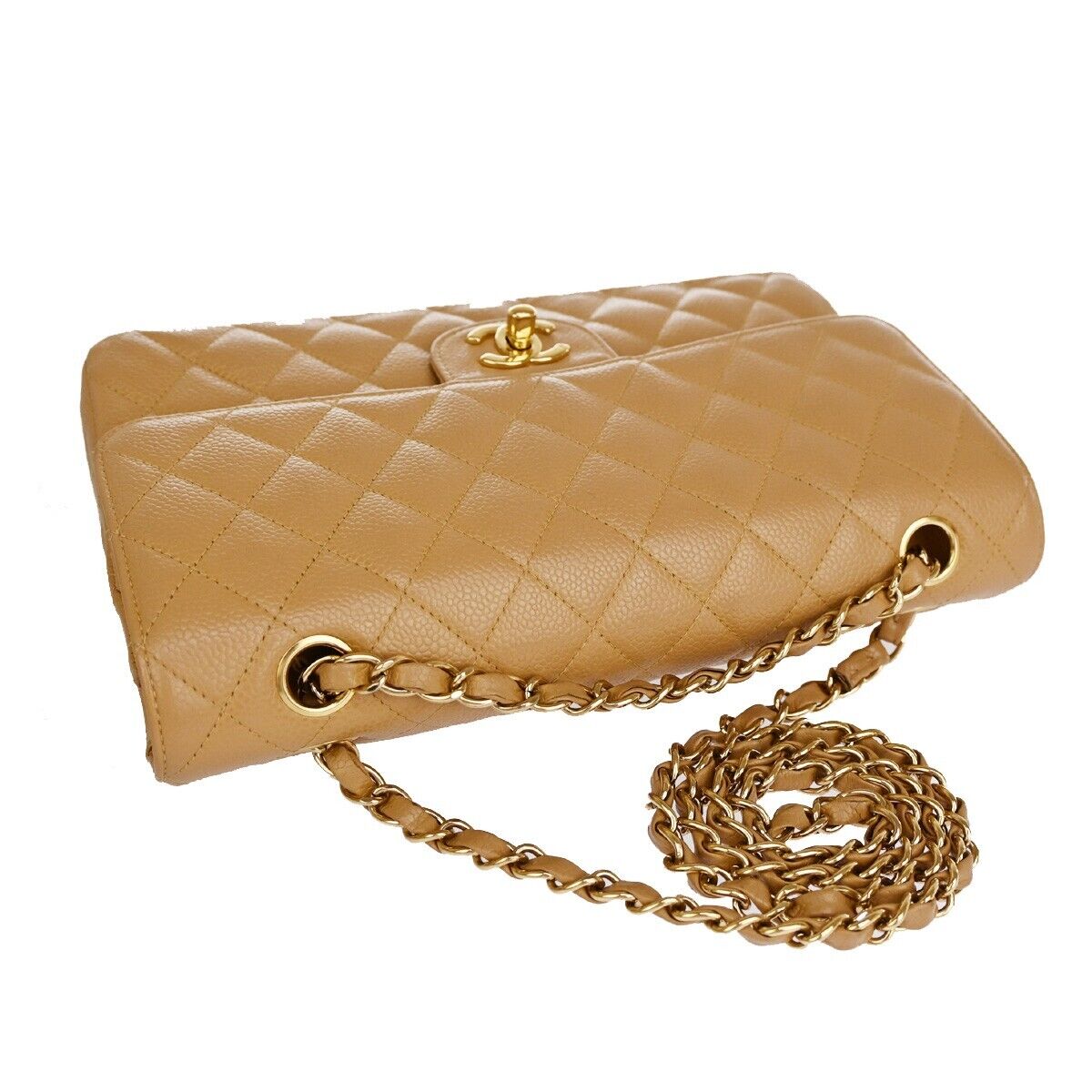 CHANEL CC Matelasse 25 Double Flap Chain Shoulder Bag Caviar Leather 239RJ661