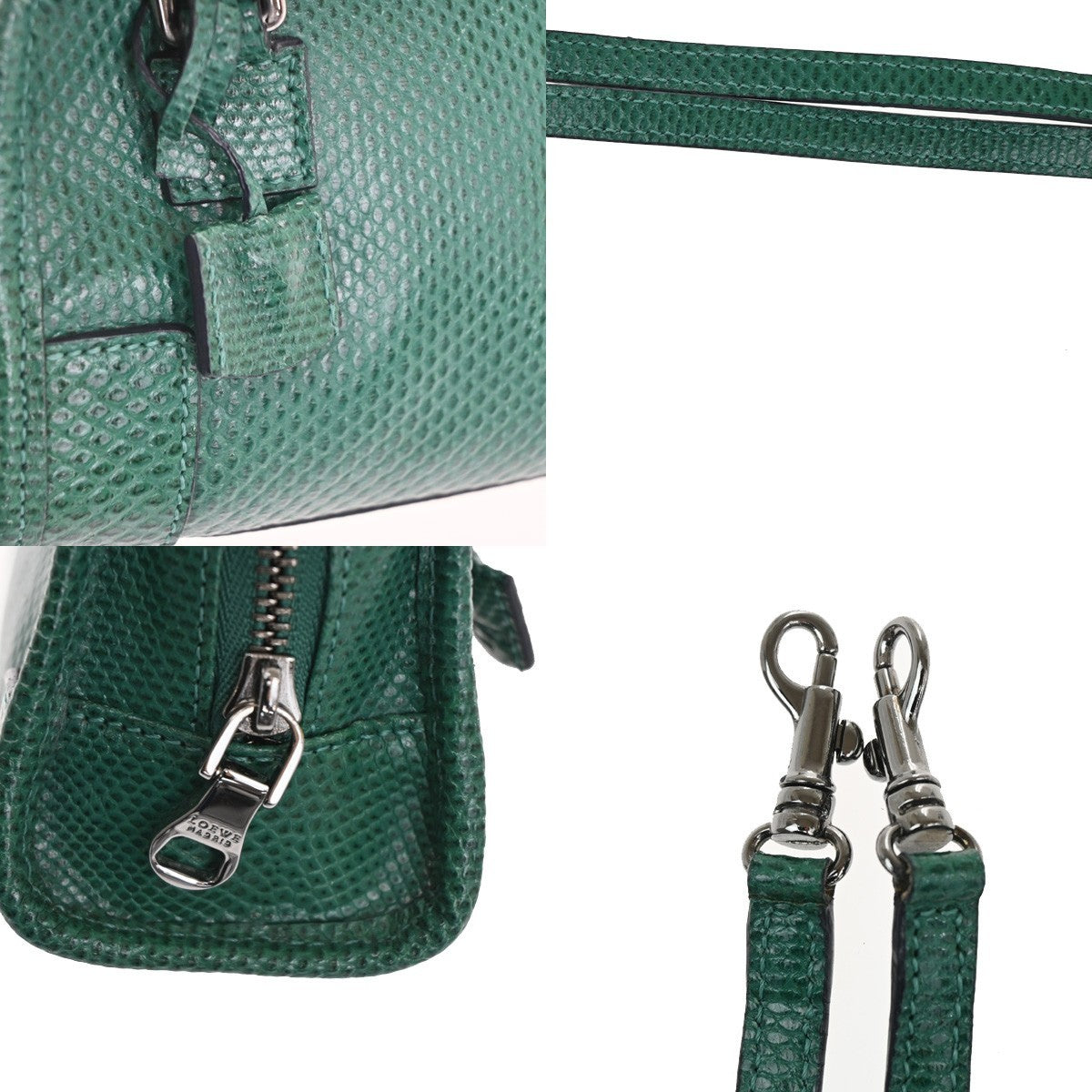 LOEWE Logo Micro Shoulder Bag Embossing Leather Green SHW Spain 98RL620