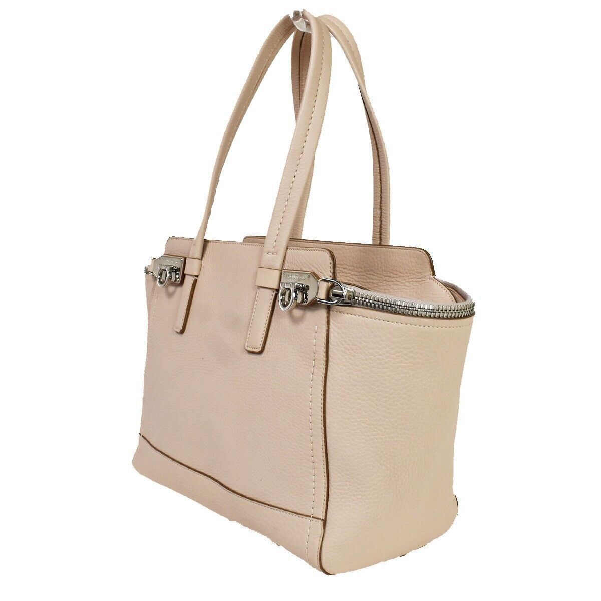 SALVATORE FERRAGAMO Gancini Shoulder Tote Bag Leather Pink Silver Italy 31YB787