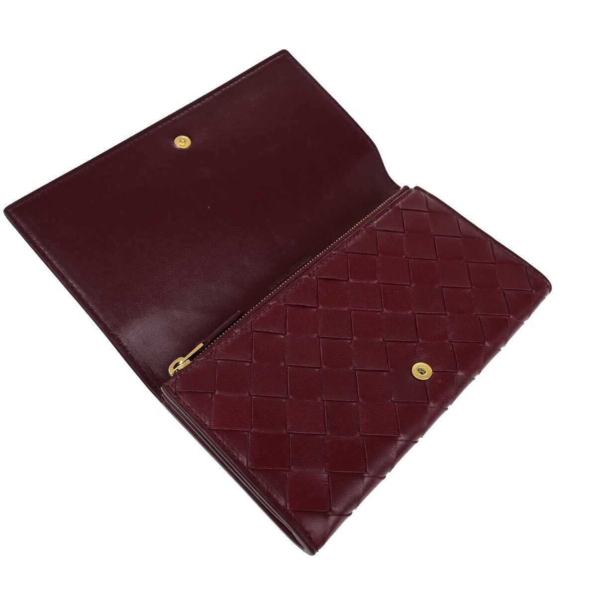 BOTTEGA VENETA Logo Intrecciato Long Bifold Wallet Leather Bordeaux GHW 39EC663