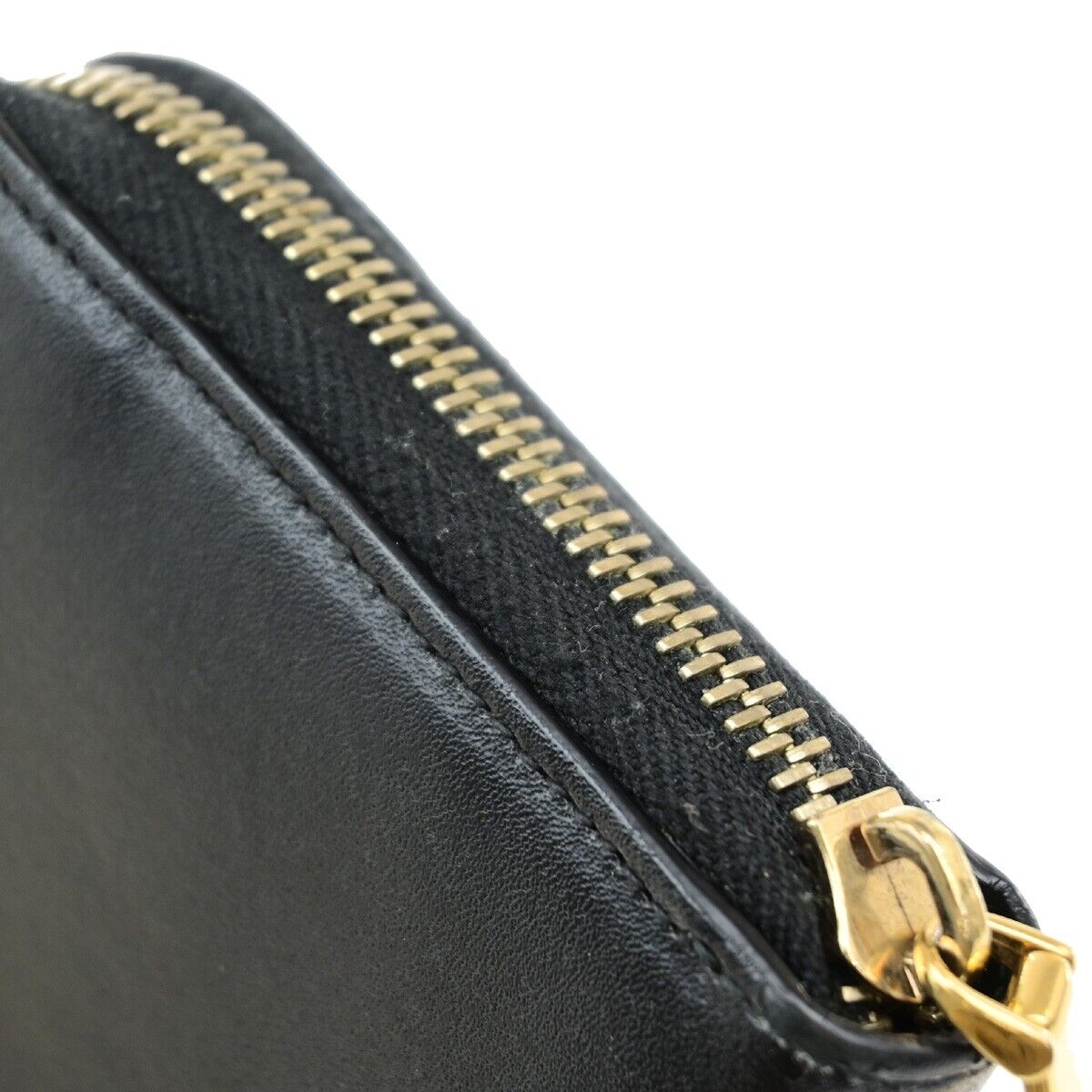 FENDI Logo Zipper Long Around Wallet Leather Black Italy 61EE083